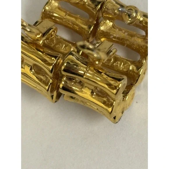 VINTAGE ANNE KLEIN GOLD TONE Pierced Ear Rings W Chain Link Vibe, Marked - Picture 4 of 8